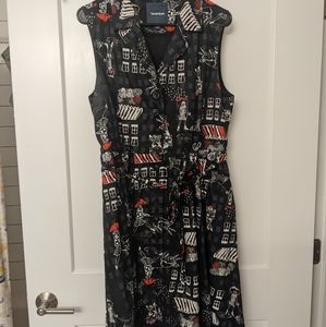 Modcloth Dalmatian City "Community Brunch" A-Line Dress (Black)